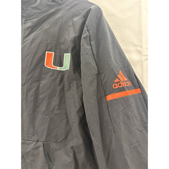 Vintage Adidas Miami Hurricanes Black Full Zip Nylon Hoodie Jacket (L) - Picture 2 of 8